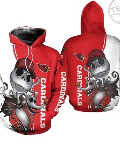 Arizona Cardinals Jack Skellington and Zero 3D Hoodie in All Over Print