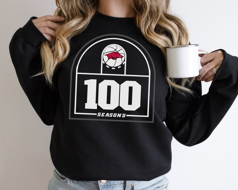 Arkansas Basketball 100Th Season Sweatshirt, Razorback Basketball Crewneck, Arkansas Razorback Sweater