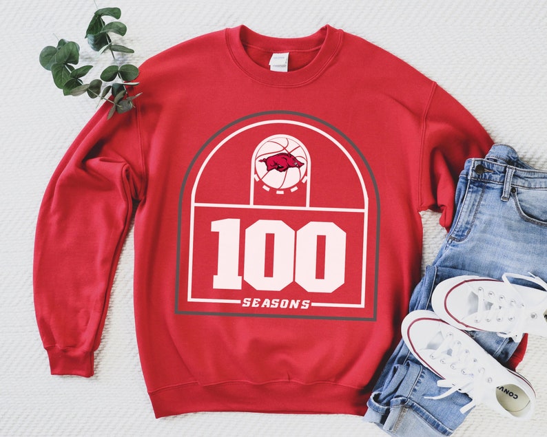 Arkansas Basketball 100Th Season Sweatshirt, Razorback Basketball Crewneck, Arkansas Razorback Sweater - Image 2
