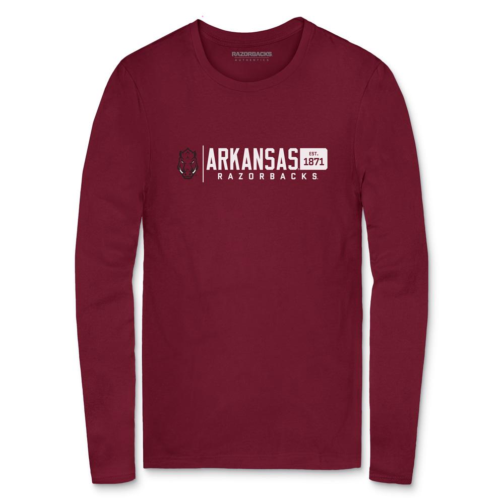 Arkansas Razorbacks Horizontal Lock-Up Long Sleeve T-Shirt Cardinal, Hogs Shirt Gifts For Razorbacks Lover