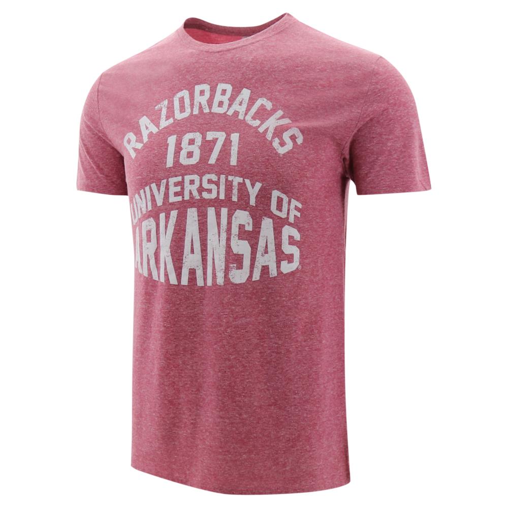 Arkansas Razorbacks Retro Stack Unisex Tri-Blend Short Sleeve T-Shirt Cardinal Razorbacks Fans Must-Have