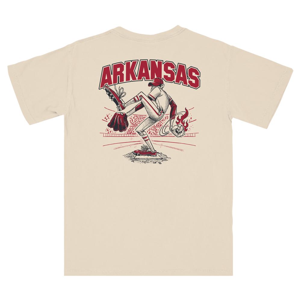 Arkansas Razorbacks Throwback Baseball Pitcher Short Sleeve T-Shirt Beige, Hogs Shirt Gifts For Razorbacks Lover