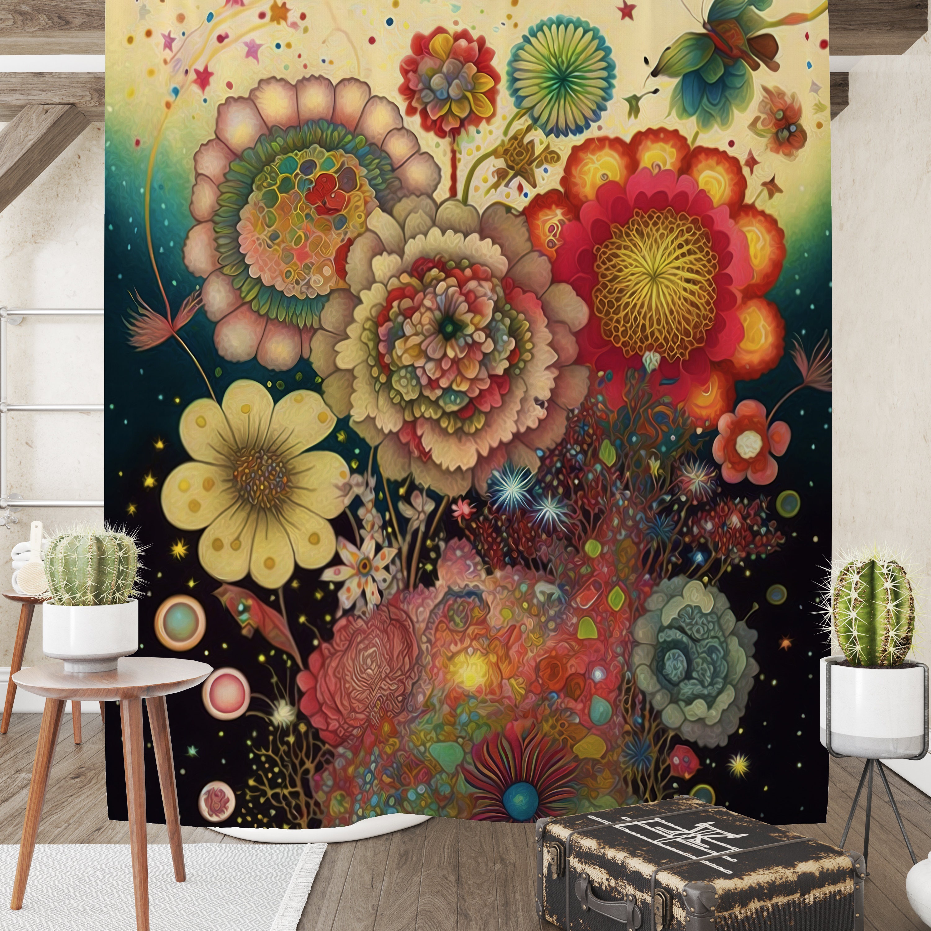 Arlo Floral Shower Curtain - Contemporary Bath Curtain with Matching Towels and Mat for Sophisticated Bathroom Decor