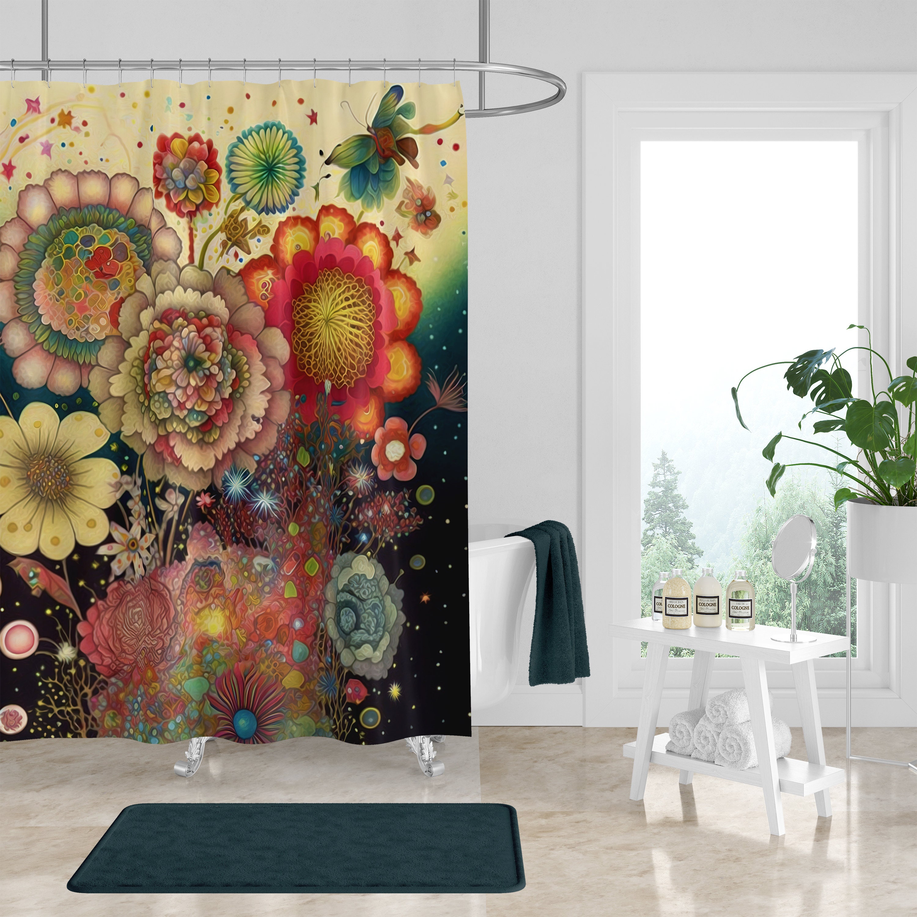 Arlo Floral Shower Curtain - Contemporary Bath Curtain with Matching Towels and Mat for Sophisticated Bathroom Decor - Image 3