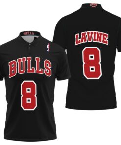 Art Chicago Bulls Zach Lavine #8 Nba Great Player Throwback Black Jersey Style 3D All Over Print Polo Shirt.
