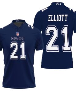 Art Dallas Cowboys Ezekiel Elliott #21 Great Player NFL Navy 2019 Game Jersey Style Polo Shirt.