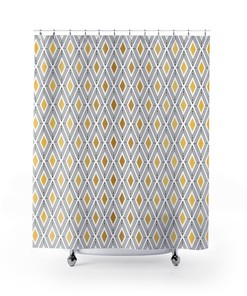 Art Deco Diamond Shower Curtain, Gold and White Bathtub Decor, Unique Housewarming Gift