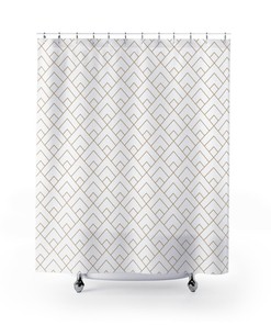 Art Deco Gold & White Tile Shower Curtain | Mid Century Modern Minimalist Style | Luxury Shower Curtains