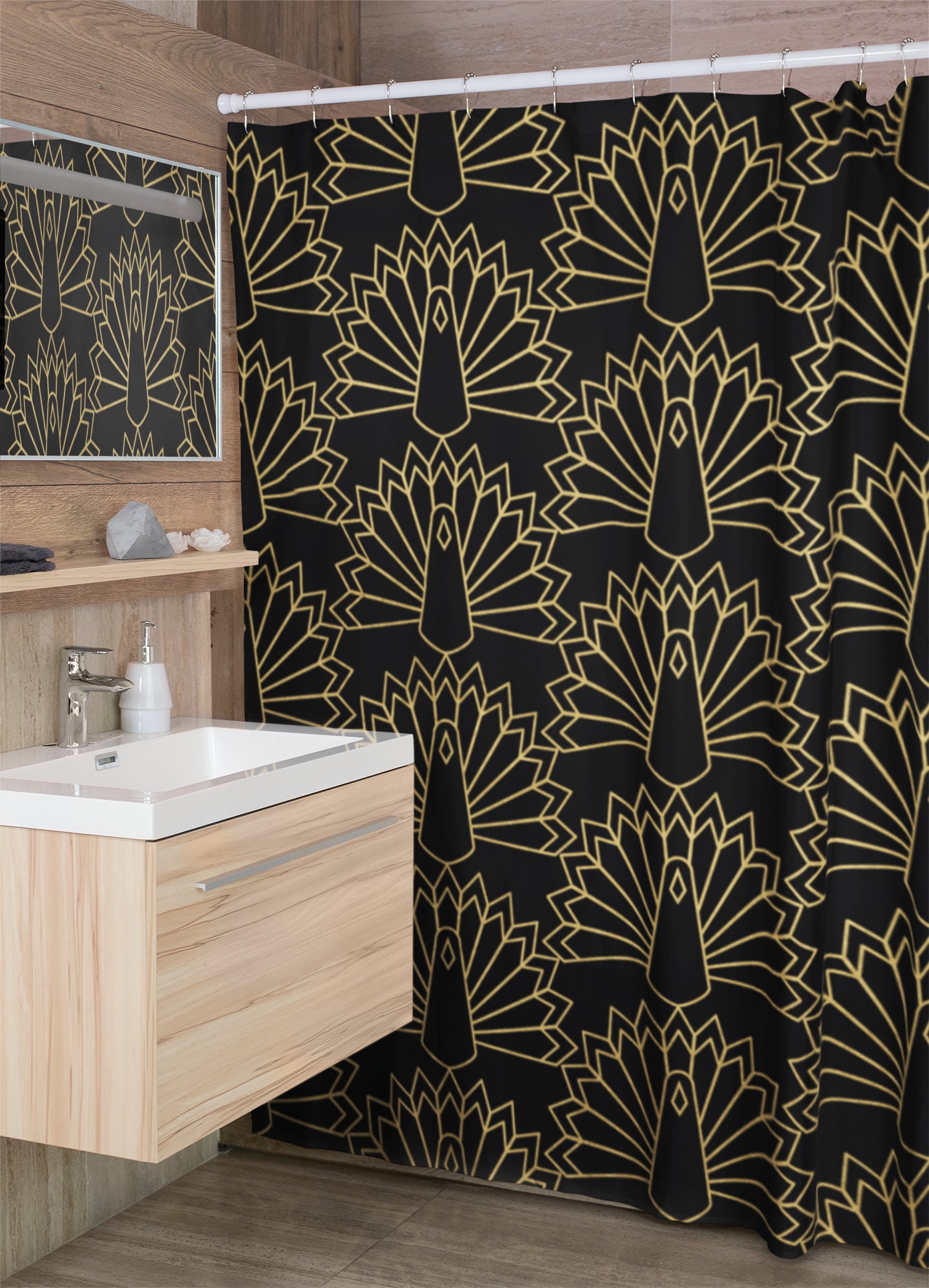 Art Deco Shower Curtain, Retro Tub Accessory, 1920s Inspired Bathroom Decor