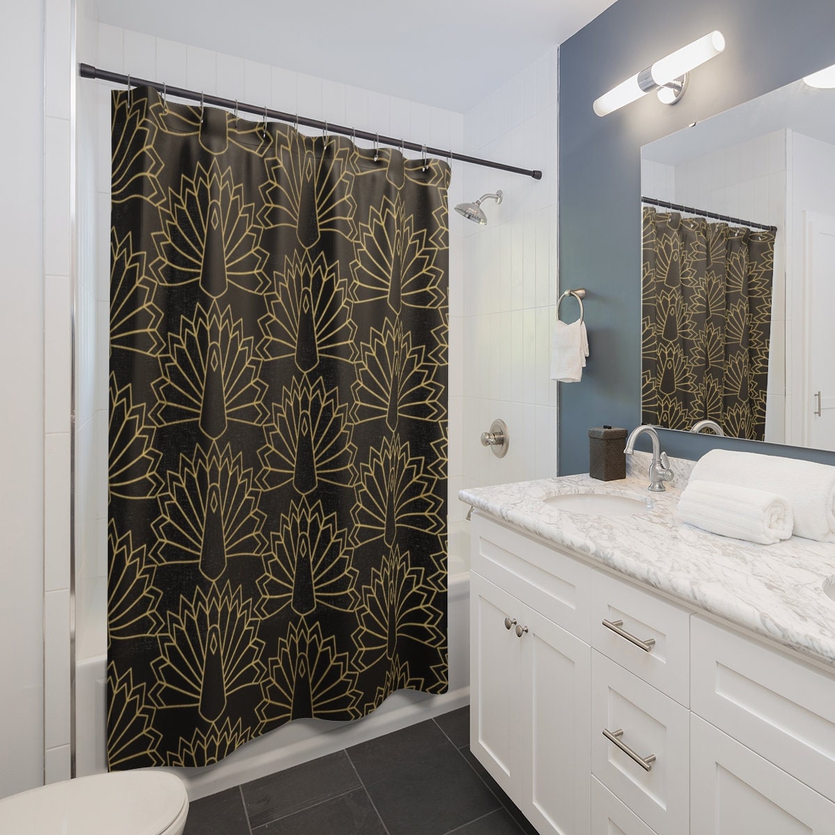 Art Deco Shower Curtain, Retro Tub Accessory, 1920s Inspired Bathroom Decor - Image 2