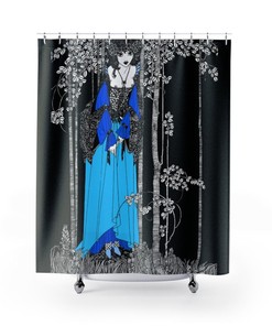 Art Nouveau Aubrey Beardsley Drawing Blue Tint Shower Curtain | Bathroom Decor + Quotes