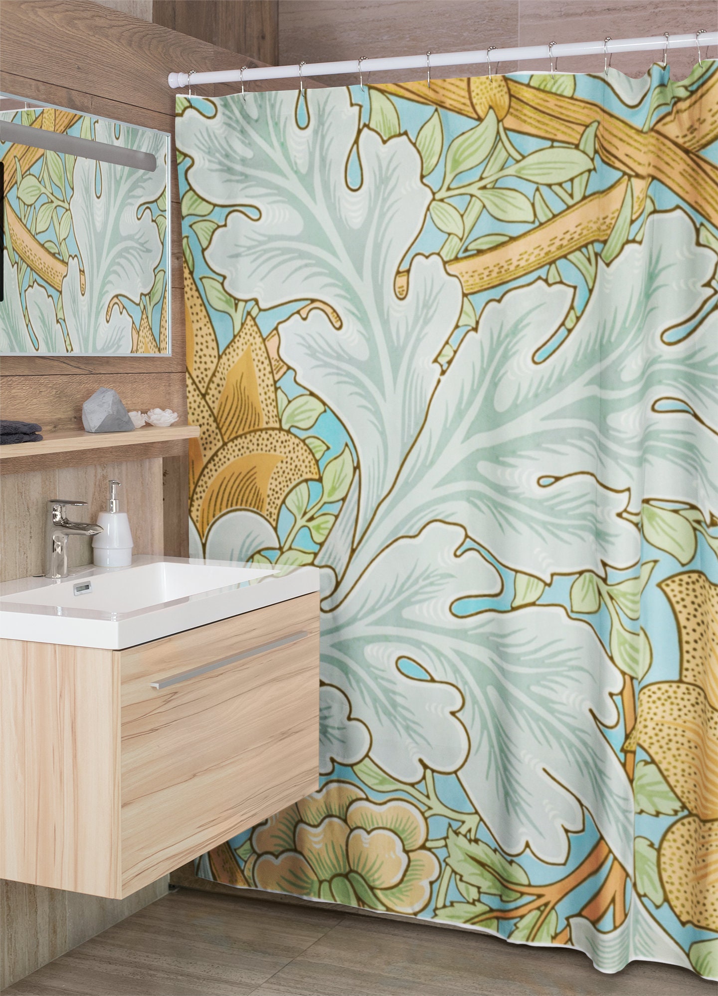 Art Nouveau Floral Patterns Shower Curtain, Eco-Friendly and Waterproof with High-Quality Material and Hooks Included - Image 2