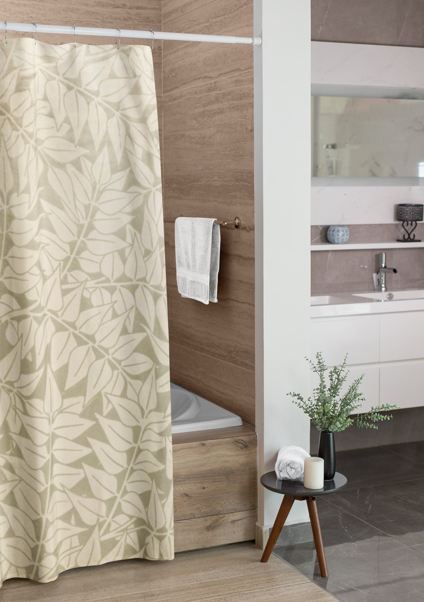 Art Nouveau Floral Patterns Shower Curtain, Eco-Friendly and Waterproof with High-Quality Material and Hooks Included - Image 3