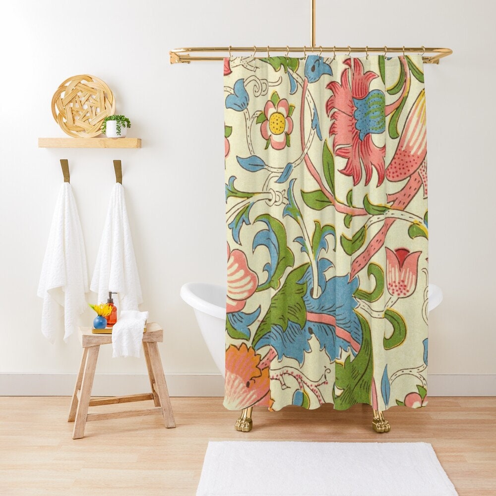 Art Nouveau Floral Shower Curtain, Eco-Friendly and Waterproof with High-Quality Material and Hooks Included