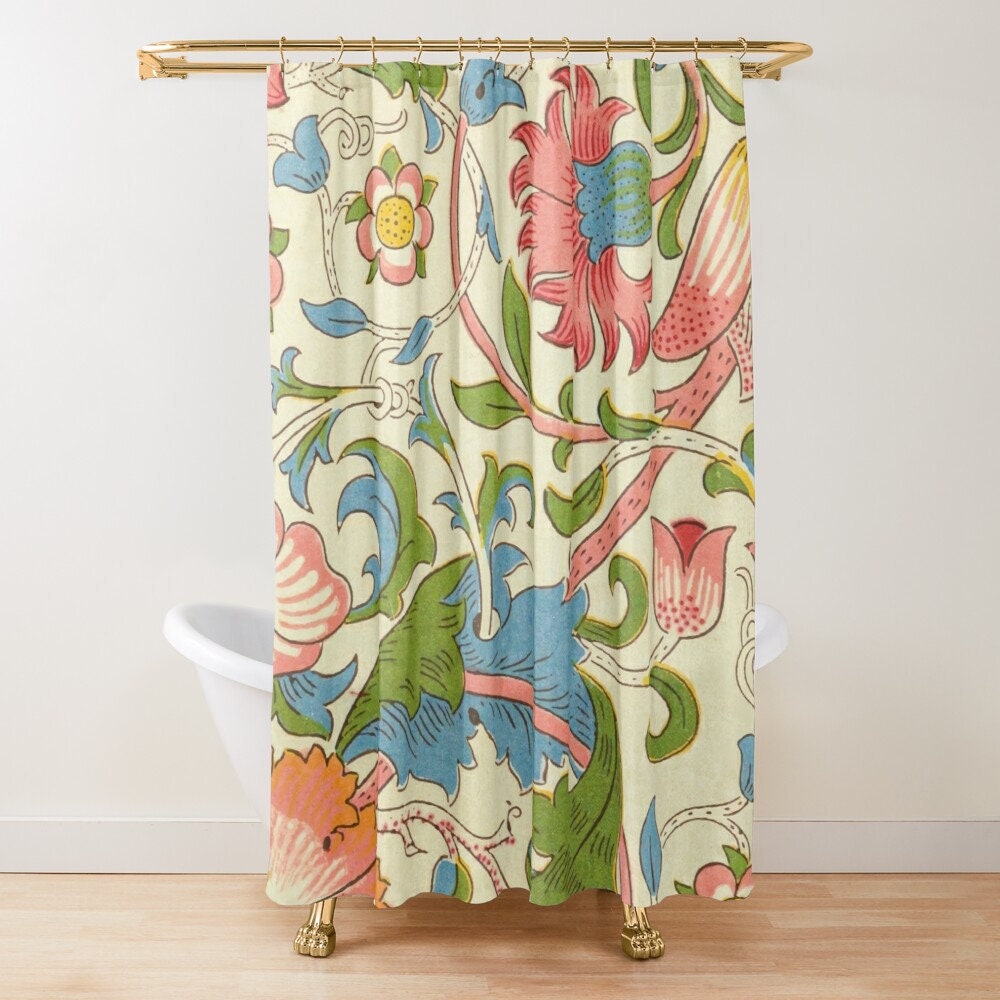 Art Nouveau Floral Shower Curtain, Eco-Friendly and Waterproof with High-Quality Material and Hooks Included - Image 2