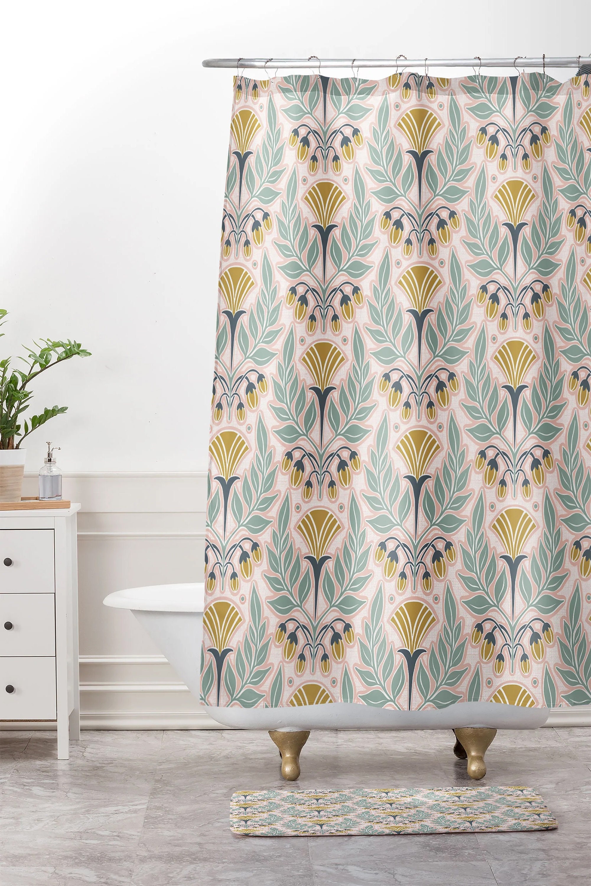 Art Nouveau Pink Shower Curtain | Floral Print | Bathroom Decor | Bath Curtain | Pink Bathroom - Image 3