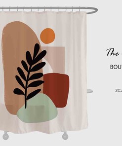 Artistic Bohemian Shower Curtain with Sun and Tree Design