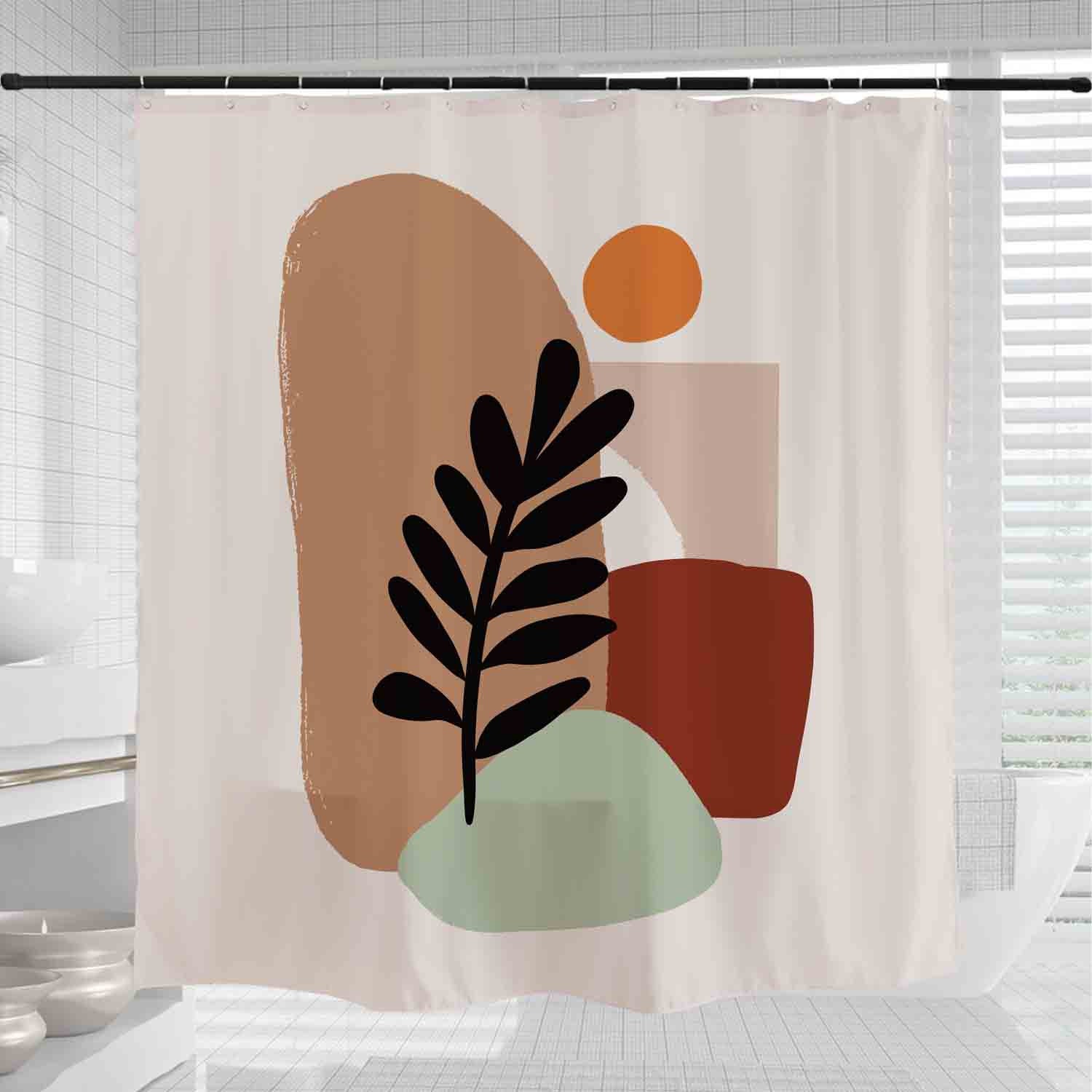Artistic Bohemian Shower Curtain with Sun and Tree Design - Image 2