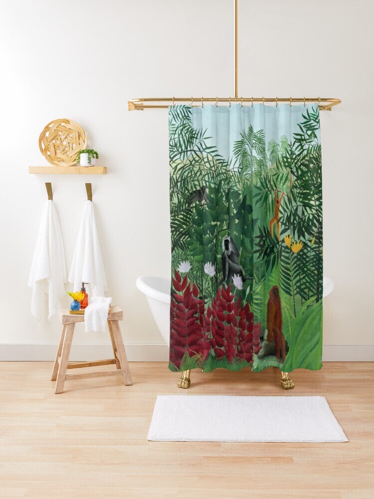 Artistic Boho Shower Curtain with Matisse Illustration and Monkeys - Eco-Friendly and Waterproof - Image 3