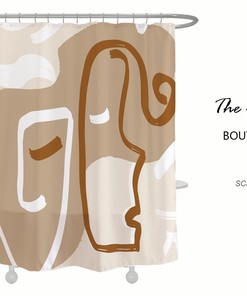 Artistic Female Face Shower Curtain, Abstract Line Art with Girls Face, Waterproof Washable with Hooks