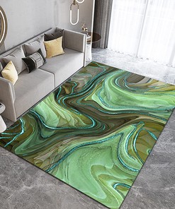 Artistic Green Blue Abstract Marble Texture Area Rug for 70s Style Custom Home Decor