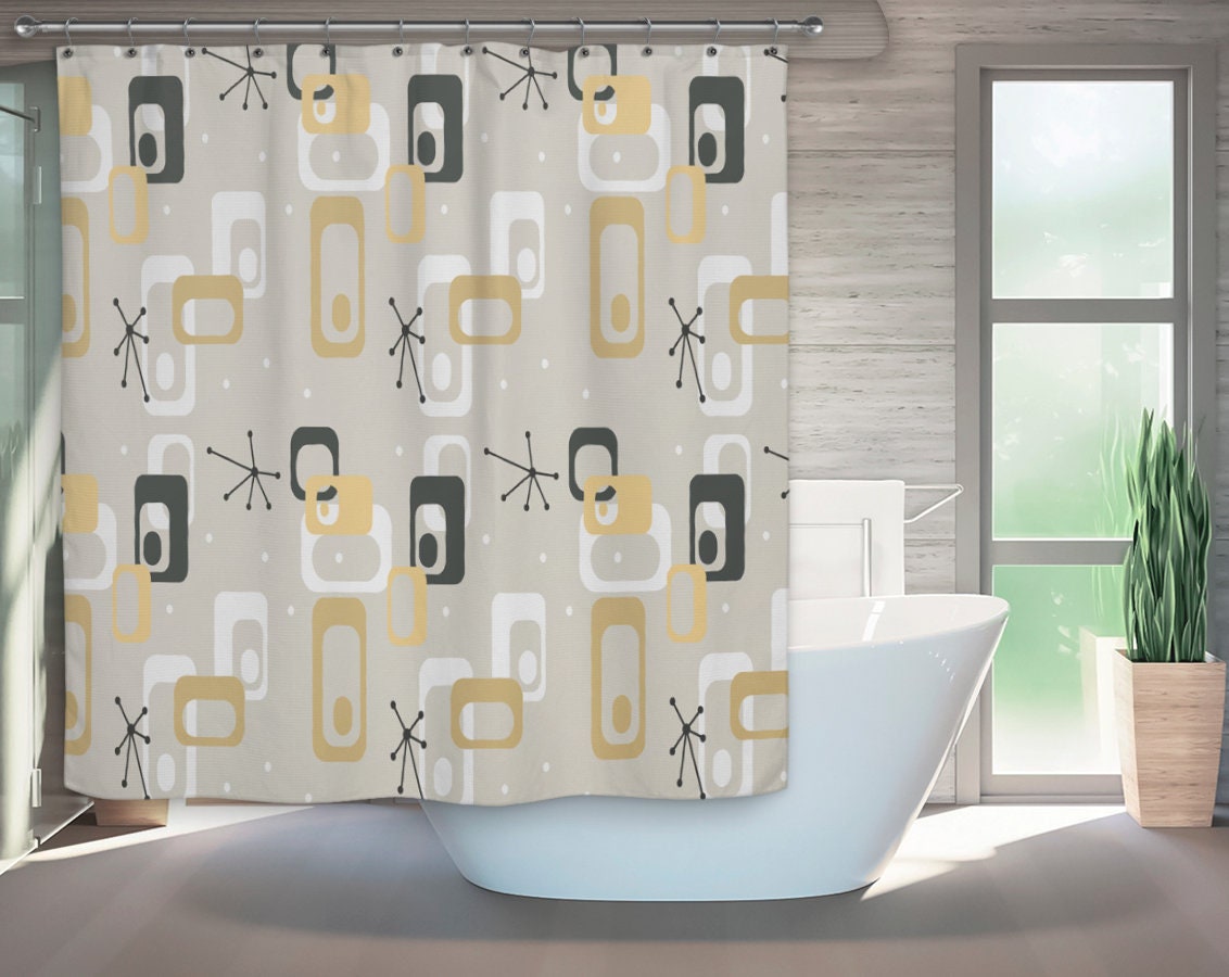 Artistic Mid Century Modern Shower Curtain for Retro Bath