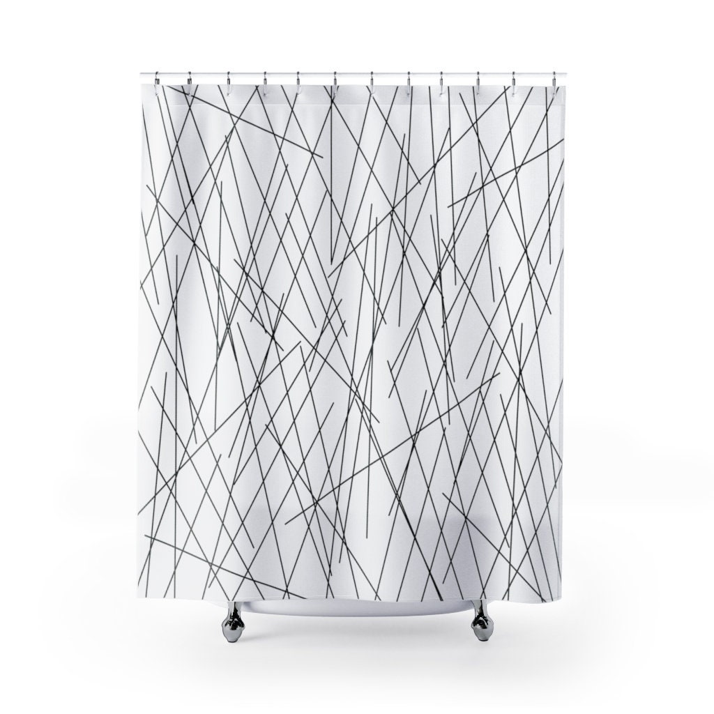 Artistic Post Modern Abstract Shower Curtain Line Art Pattern Bathroom Curtain for Modern Black and White Bath Decor - Image 2