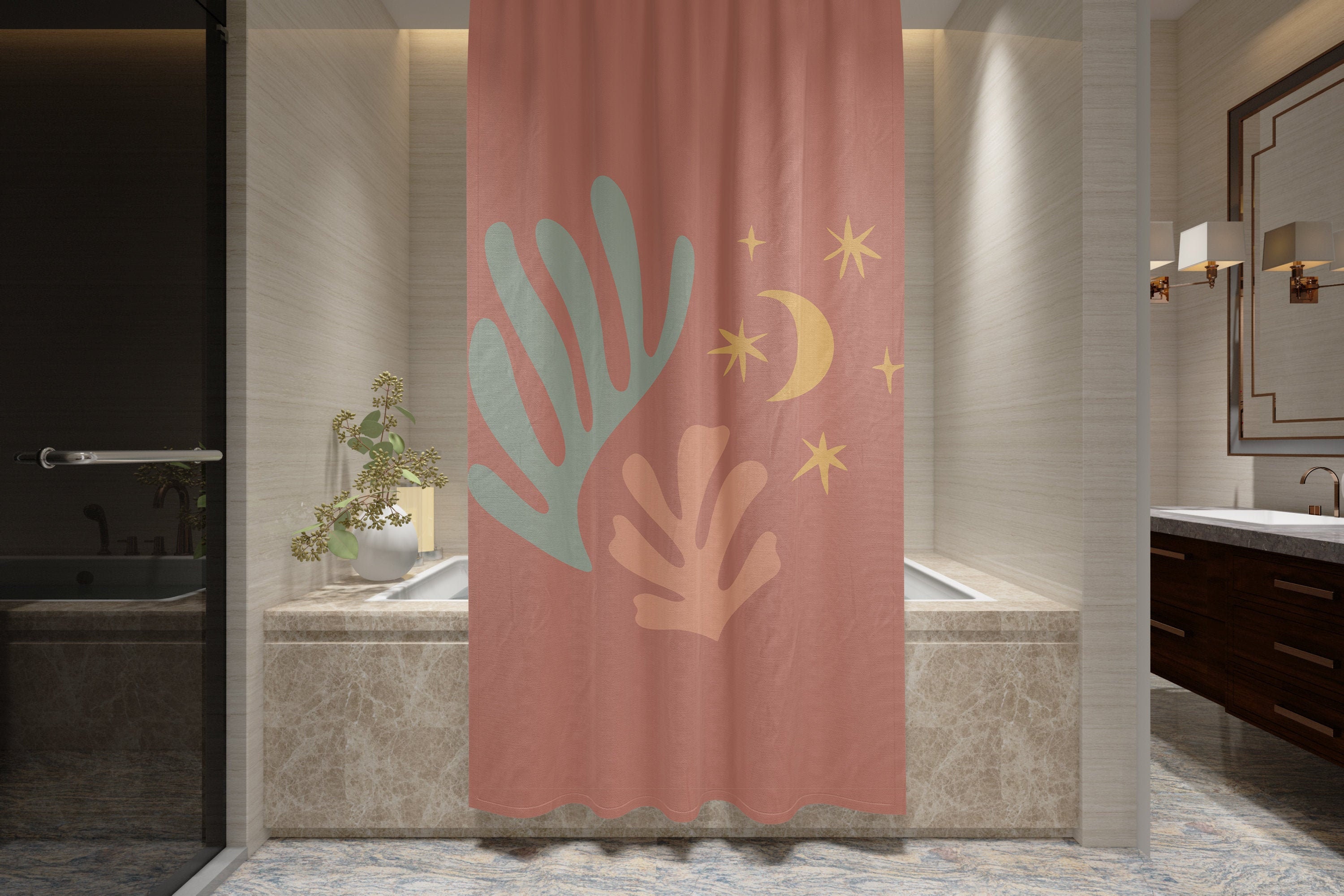Artistic and Nature Inspired Boho Shower Curtain - Eco-Friendly and Waterproof - Hooks Included!