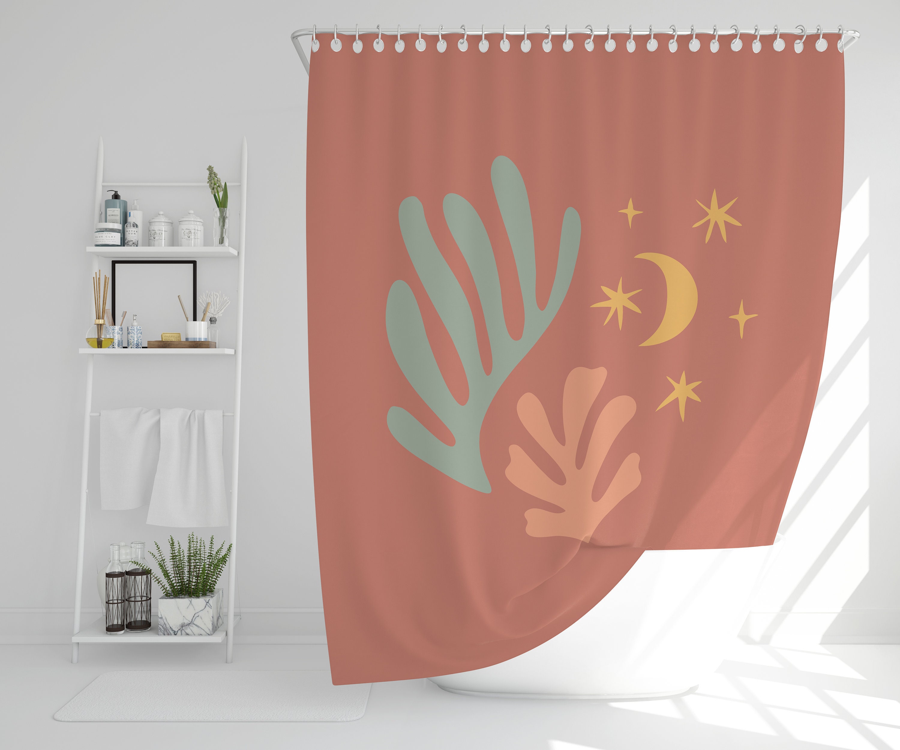 Artistic and Nature Inspired Boho Shower Curtain - Eco-Friendly and Waterproof - Hooks Included! - Image 2