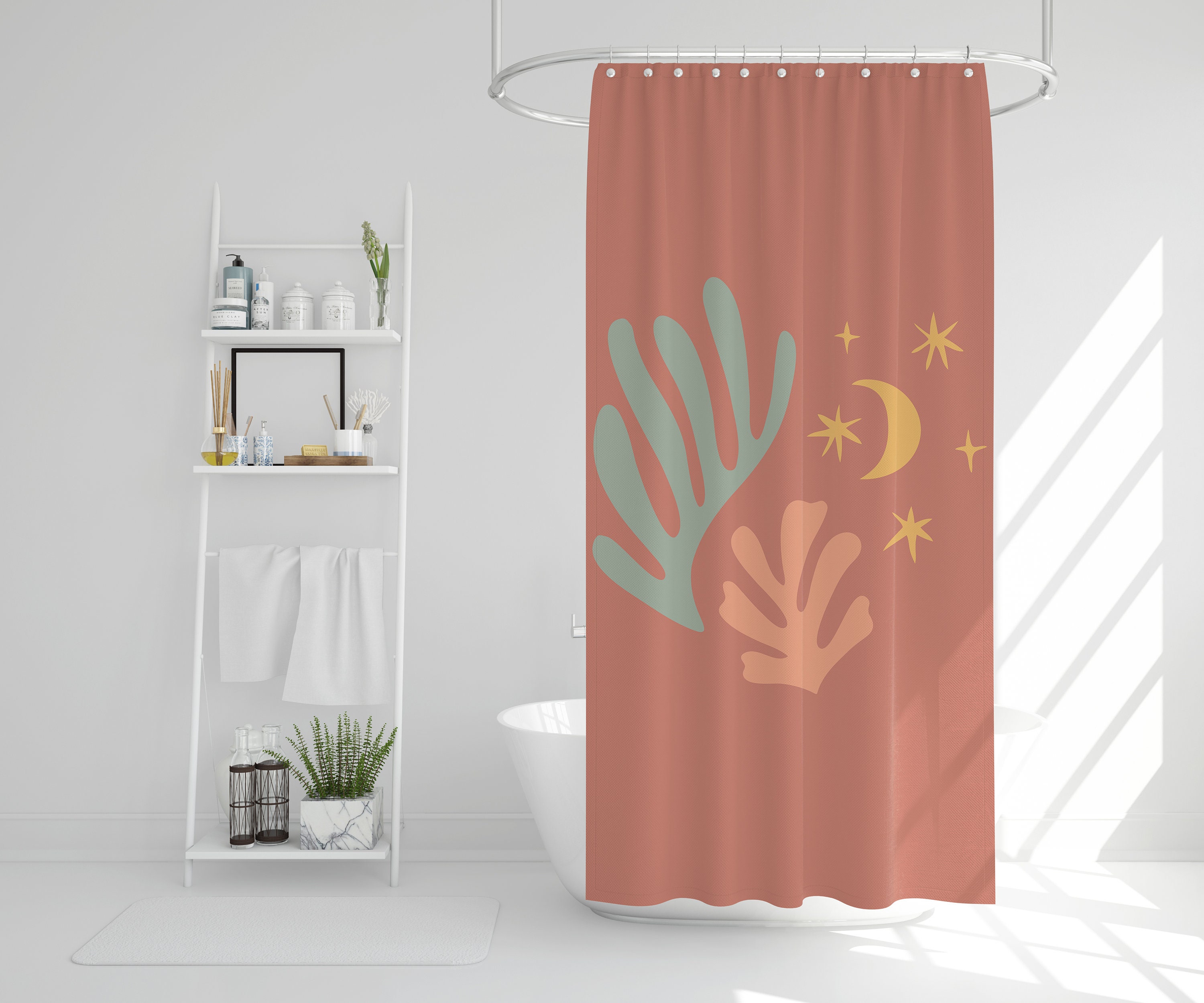 Artistic and Nature Inspired Boho Shower Curtain - Eco-Friendly and Waterproof - Hooks Included! - Image 3