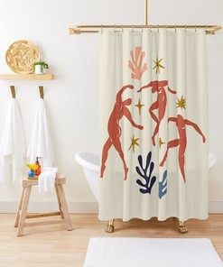 Artistic and Nature Inspired Boho Shower Curtain - Featuring Matisse Style Moon and Abstract Design