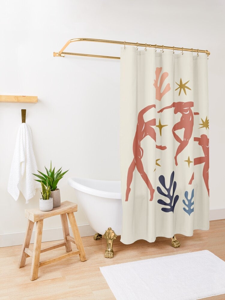 Artistic and Nature Inspired Boho Shower Curtain - Featuring Matisse Style Moon and Abstract Design - Image 2