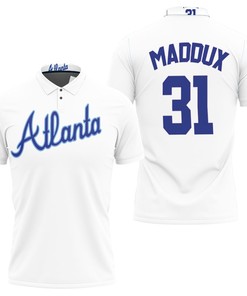 Atlanta Braves Greg Maddux #31 MLB Big Tall Cooperstown Collection Mesh Wordmark Polo Shirt with Polo Collar