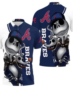 Atlanta Braves Jack Skellington and Zero Polo Shirt with All Over Print and 3D Printed Polo Shirts