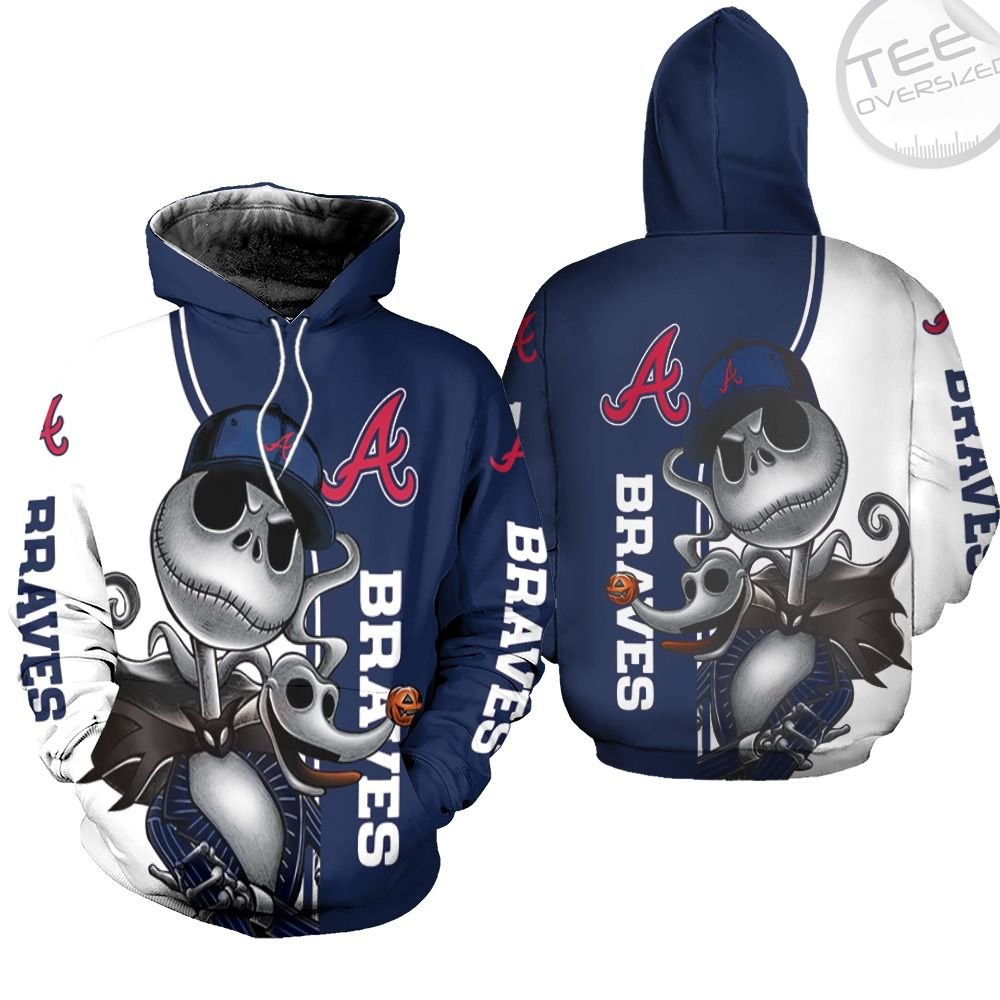 Atlanta Braves Jack Skellington and Zero Zip-Up Hoodie in All Over Print