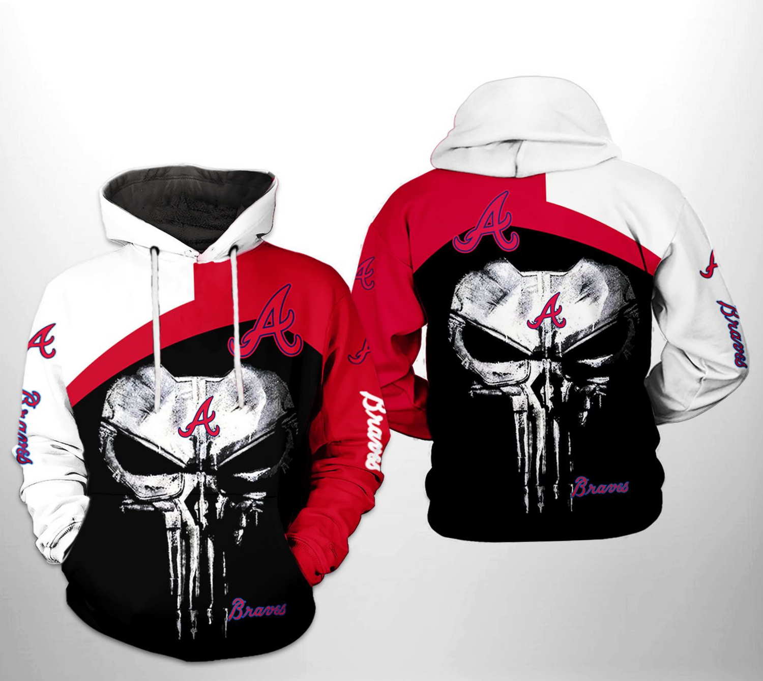 Atlanta Braves MLB 3D All-Over Print US Flag Skull Zipper Hoodie