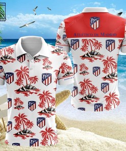 Atletico de Madrid Breathable Fabric Polo Shirt with All Over Print and Polo Collar