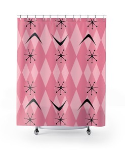 Atomic Age 50's Starburst Harlequin Diamonds Boomerang MCM Home Decor Shower Curtain