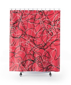 Atomic Age Inspired Red Boomerang Design Shower Curtain - Durable Polyester Material