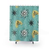 Atomic Boomerang Mid Century Modern Shower Curtain | Retro Teal Shower Curtain | 1960s Bathroom Decor | MCM Style