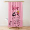 Atomic Cat Bonjour Shower Curtain - Whimsical Retro 50's Pink Daisy and Tricycle Design