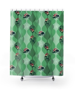 Atomic Cat Christmas Shower Curtain | Retro Cute Christmas Decor | MCM Style for your Bathroom