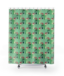 Atomic Cat Christmas Shower Curtain | Retro Cute Christmas Decor for your Bathroom | MCM Style | Indoor Decor