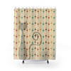 Atomic Cat Retro Starburst Teal, Yellow, Brown, Beige, and Burnt Red Mid Century Modern Shower Curtain