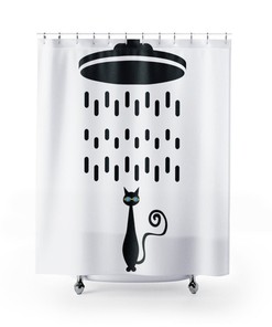 Atomic Cat Shower Head Retro Cool Cat with Goggles Black and White Shower Curtain for Mid Century Modern Flair
