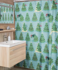 Atomic Christmas Shower Curtain, Mid Century Modern Bathroom Decor, Home Gift For Holidays