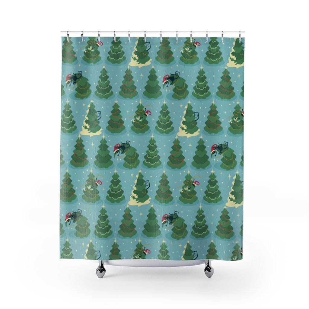 Atomic Christmas Shower Curtain, Mid Century Modern Bathroom Decor, Home Gift For Holidays - Image 2