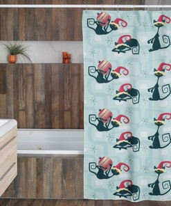 Atomic Kitty Christmas Shower Curtain, Retro Bathroom Accessory with Modern Flair for Festive Bath
