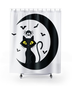 Atomic Kitty Shower Curtain | Halloween Backdrop, Fall Home Decor, Mid Century Modern Bathroom vintage shower curtains