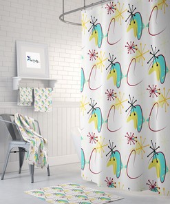 Atomic Mid Century Modern Patterns Shower Curtain Set - Matching Towels and Bath Mat Included